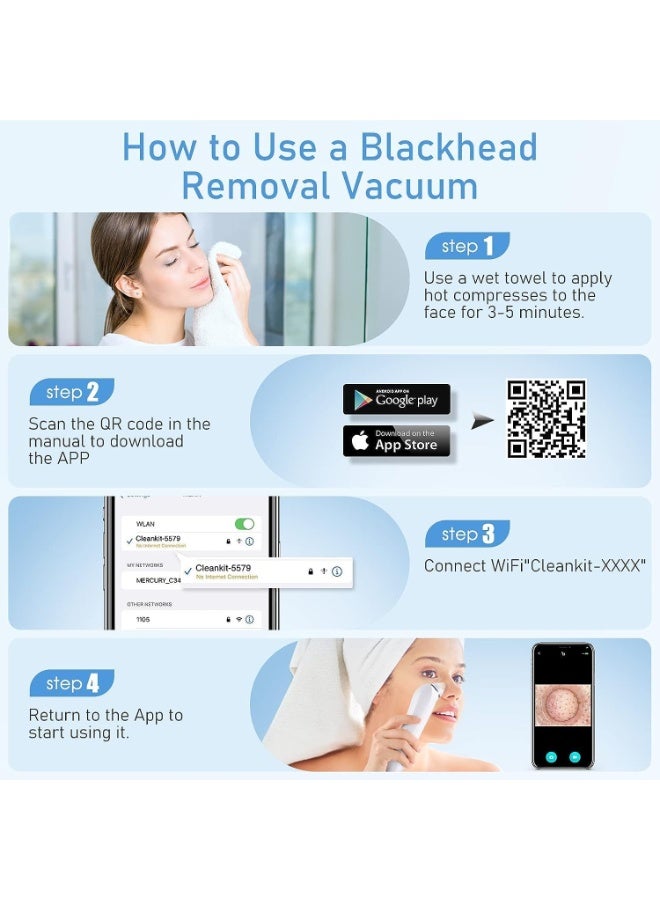 Blackhead Remover Vacuum Set with Acne needle, USB Interface Type Pore Vacuum, Black Head Extractions Tool with Camerafor, Men and Women Pore Cleaner, 3 Adjustment Modes & 6 Suction Heads - Image 5